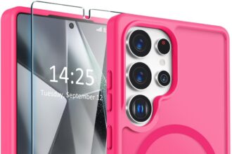 LATVIN for Samsung Galaxy S25 Ultra Case, Magnetic Phone Case with 1 Screen Protector [Military Grade Protection] [Compatible with MagSafe] Translucent Matte Protective Cover for S25 Ultra, Hot Pink