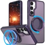 for Samsung Galaxy S24+ (Plus) Case, with Kickstand 360°Rotatable Magnetic Ring Stand Matte Translucent Slim Soft Edge Phone Case,Purple