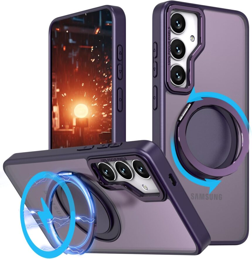 for Samsung Galaxy S24+ (Plus) Case, with Kickstand 360°Rotatable Magnetic Ring Stand Matte Translucent Slim Soft Edge Phone Case,Purple
