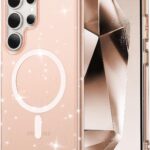 R-fun Crystal Glitter Designed for Samsung Galaxy S24 Ultra Case，[Anti-Yellowing] [Military-Grade Protection] Magnetic Case for Galaxy S24 Ultra 2024, Rose Gold