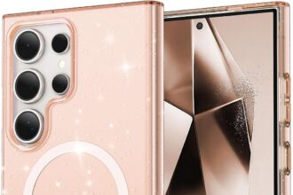 R-fun Crystal Glitter Designed for Samsung Galaxy S24 Ultra Case，[Anti-Yellowing] [Military-Grade Protection] Magnetic Case for Galaxy S24 Ultra 2024, Rose Gold