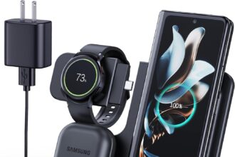 Wireless Charger for Samsung 3 in 1 Wireless Charging Station for Samsung S24 Ultra Plus S23 S22 S21 S20 Z Flip Fold 6/5/4/3 Galaxy Buds, Galaxy Watch 7/6/5/4/3/Active 2/1(Not for Watch Ultra)