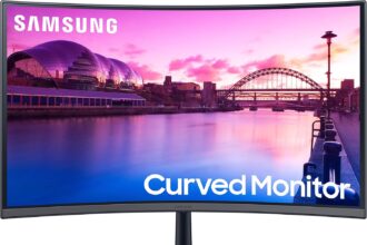 SAMSUNG 27-Inch S39C Series FHD Curved Gaming Monitor, 75Hz, AMD FreeSync, Game Mode, Advanced Eye Comfort, Frameless Display, Built in Speakers, Slim Metal Stand, LS27C392EANXGO, 2023, Black