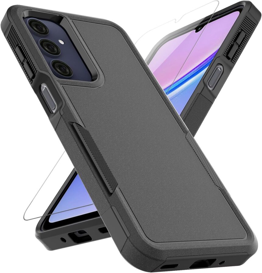 for Samsung Galaxy A16 5G Case: Dual Layer Protective Heavy Duty Cell Phone Cover Shockproof Rugged with Screen Protector – Military Protection Bumper Tough – Samsung Galaxy A16 5G 2025, Black