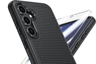 FNTCASE for Samsung Galaxy S24-FE Case: Dual Layer Protective Heavy Duty Cell Phone Cover | Shockproof Rugged with Non-Slip Textured | Military Grade Drop Protection Bumper Tough (Black)